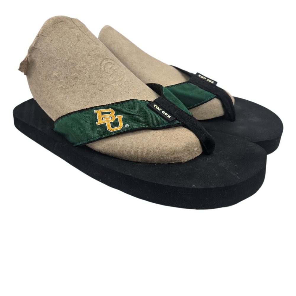 Sanuk Toe Goz Baylor University Logo Flip Flops Green Black Women 10 NCAA Y2K